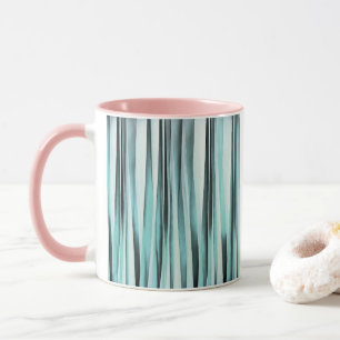 Caneca Padrão de Listras Onduladas Azul Ciano Oceano