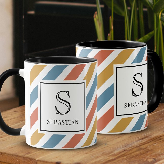 Caneca Padrão de Listras Personalizadas dos Anos 70 com M (Criador carregado)