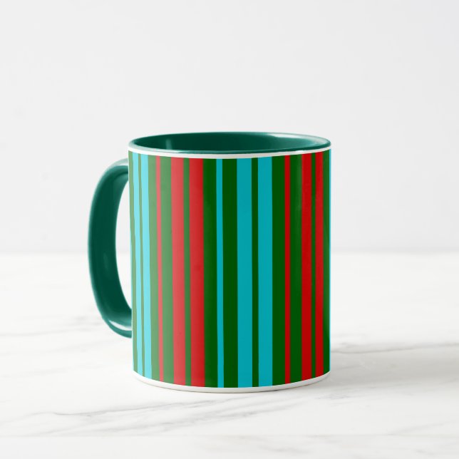 Caneca Padrão de Listras Verdes Vermelhas e Azuis   (Frente Esquerda)