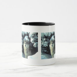 Caneca Padrão de Lobo em Pinheiros de Inverno
