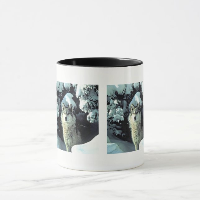 Caneca Padrão de Lobo em Pinheiros de Inverno (Centro)