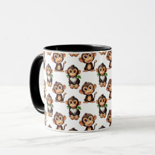 Caneca Padrão de Macaco Design Branco 