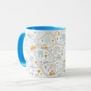 Caneca Padrão de Mapa de Vizinhança de Pastel Bonito