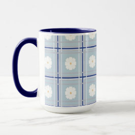 Caneca Padrão de Margarida de Xadrez Azul