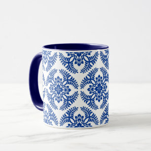 Caneca Padrão de Medalhão Japonês, Azul Cobalto e Branco