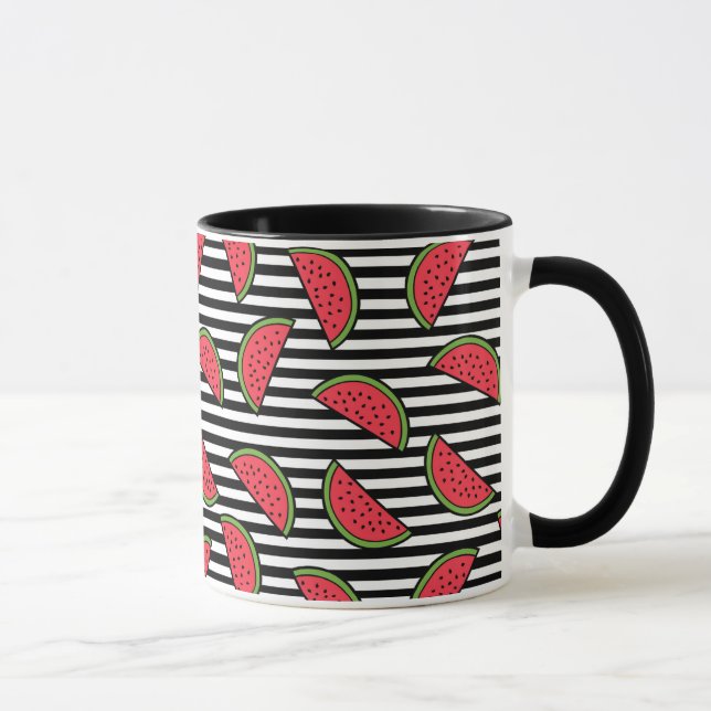 Caneca Padrão de Melancia em Stripes Pretas e Brancas (Direita)