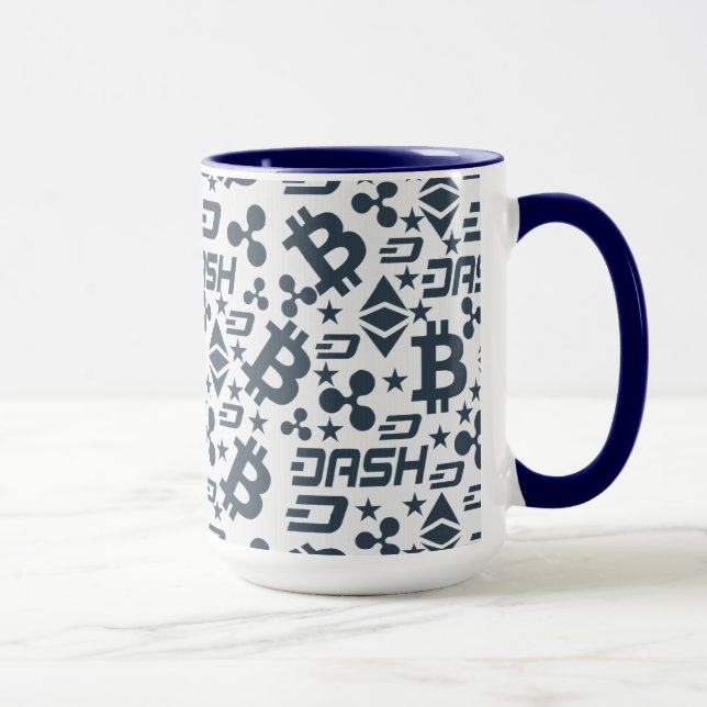 Caneca Padrão de Moeda Azul Cryptocurrency (Direita)