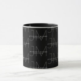 Caneca Padrão de Monograma Branco e Preto Profissional