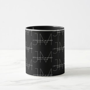 Caneca Padrão de Monograma Branco e Preto Profissional