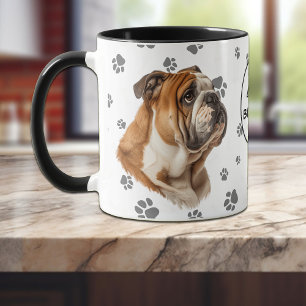 Caneca Padrão de Monograma de Amor Minha Pegada de Bulldo