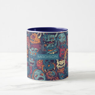 Caneca Padrão de Monstro de Crianças de Nome Personalizad