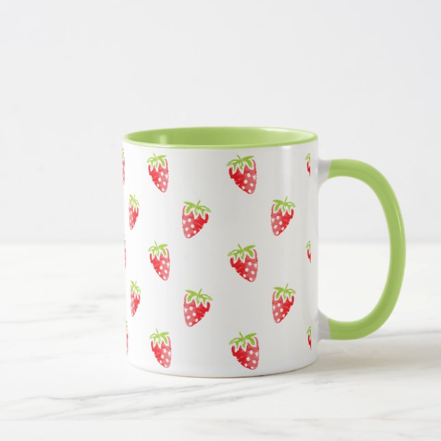 Caneca Padrão de Morango de Aquarela (Direita)