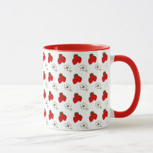 Caneca Padrão de Morango Vermelho e Flor Retro