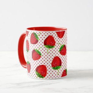 Caneca Padrão de Morango Vermelho e Pontos