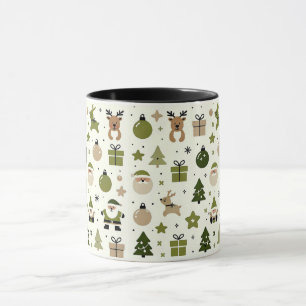 Caneca Padrão de Natal bonito com Papais noeis, Reindeer,
