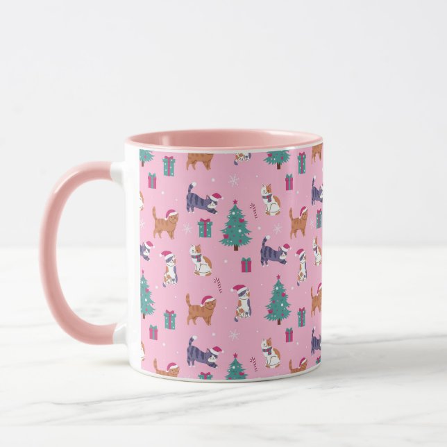 Caneca Padrão de Natal de Gatos e Árvores (Esquerda)