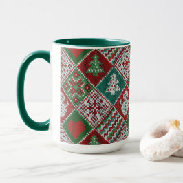 Caneca Padrão de Natal do Knit Branco Verde Vermelho