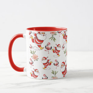 Caneca Padrão de Natal do Papai Noel Flamingo Tropical
