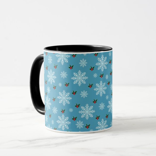 Caneca Padrão de Natal dos Flocos de Neve Bonitos Elegant (Frente Esquerda)