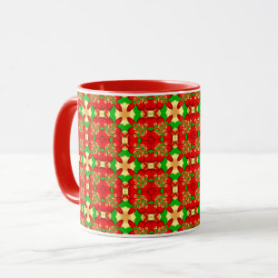 Caneca Padrão de Natal Dourado, Vermelho e Verde,