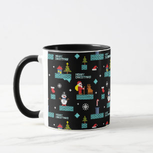 Caneca Padrão de Natal Merry Pixelado - Design retroativo