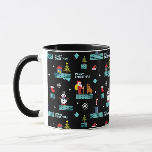 Caneca Padrão de Natal Merry Pixelado - Design retroativo (Esquerda)