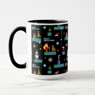 Caneca Padrão de Natal Merry Pixelado - Design retroativo