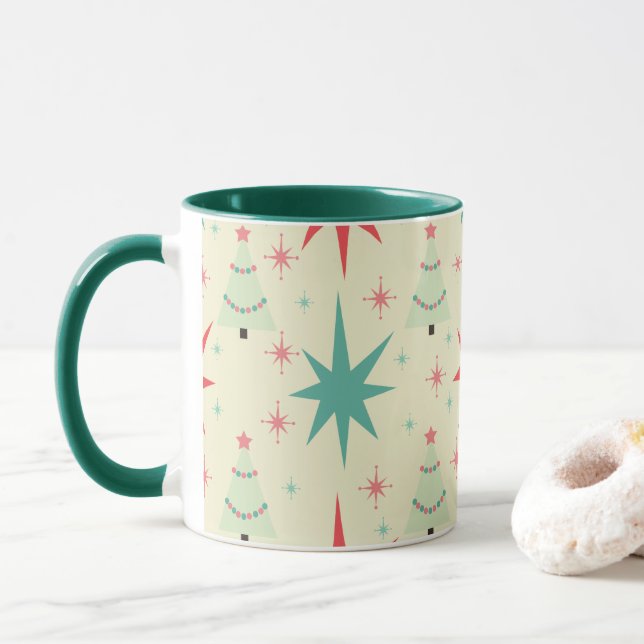 Caneca Padrão de Natal Moderno do meio século (Com Donut)