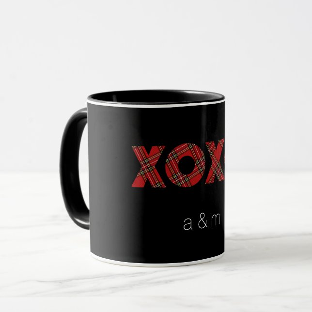 Caneca Padrão de Natal Xadrez Vermelho (Frente Esquerda)