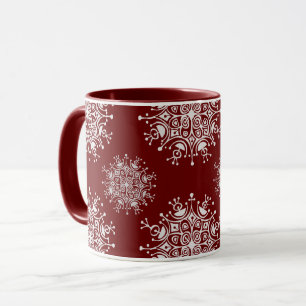 Caneca Padrão de Nevasca Vermelha de Flocos de Neve de Na