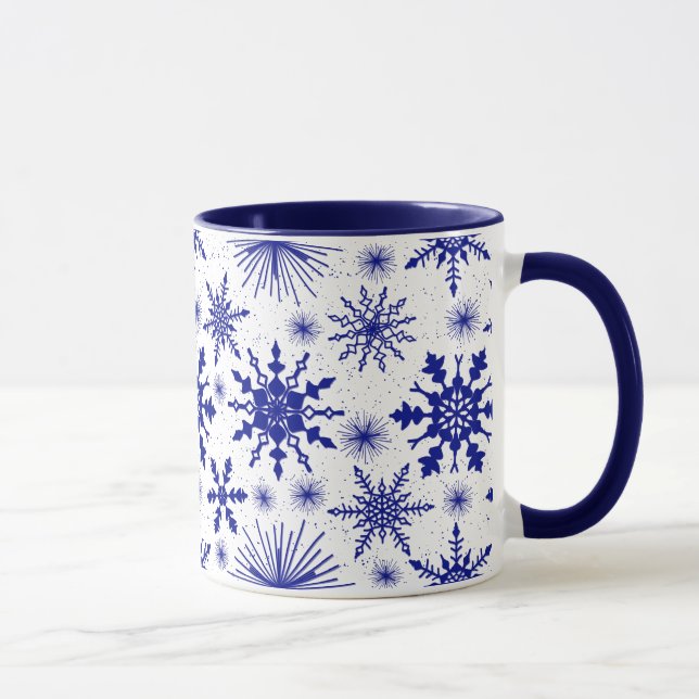 Caneca Padrão de Neve Azul E Branco - Pau de Natal (Direita)