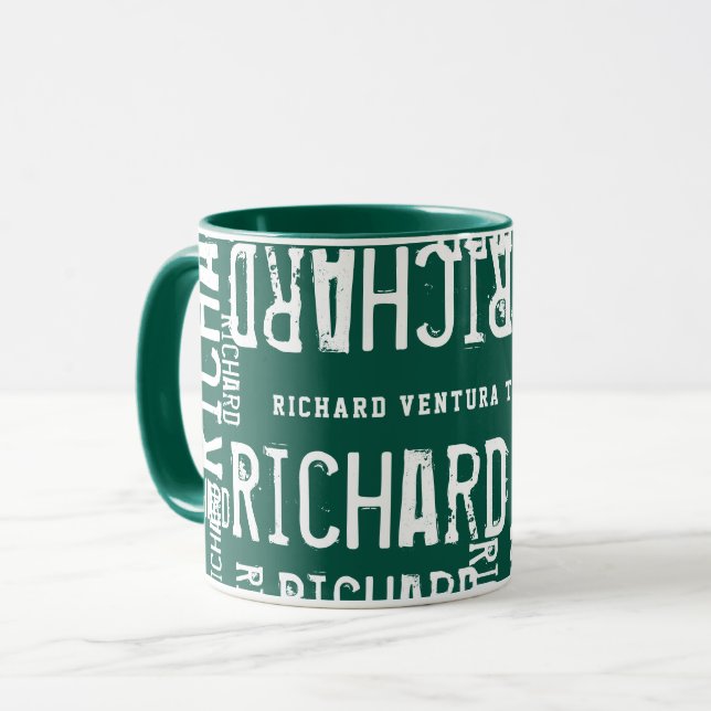 Caneca Padrão de Nome de Mug Verde (Frente Esquerda)