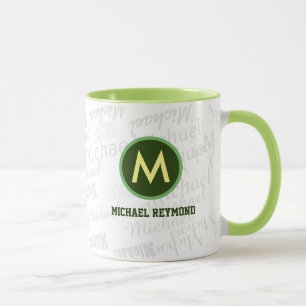 Caneca padrão de nome próprio criativo monograma verde