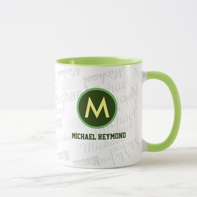 Caneca padrão de nome próprio criativo monograma verde (Direita)