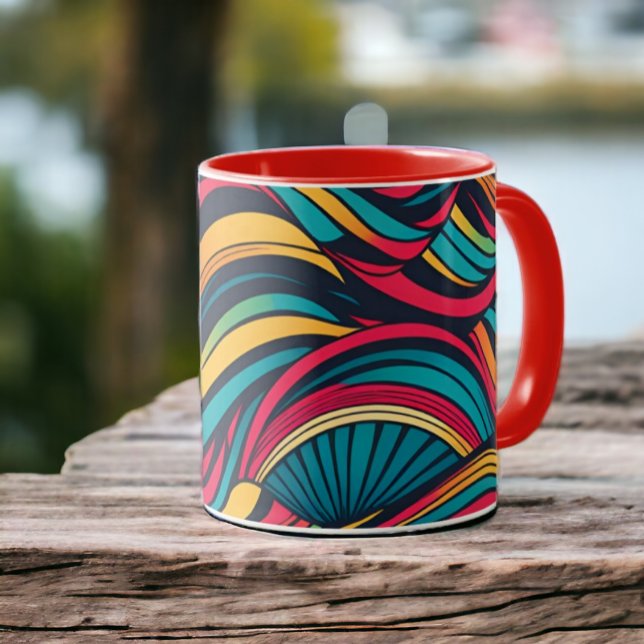 Caneca Padrão de onda Abstrato colorida (Colorful Abstract Wave Pattern Mugs from Ricaso. Fun coffee cups to brighten your morning. )