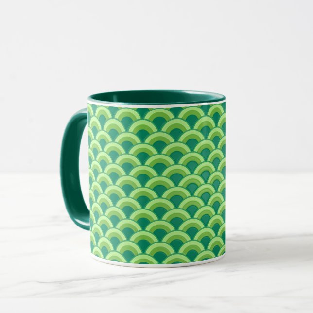 Caneca Padrão de onda Art Deco - jade verde (Frente Esquerda)