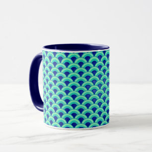 Caneca Padrão de onda Art Deco - turquesa e cobalto