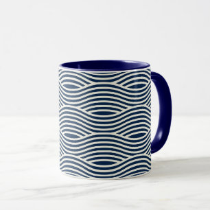 Caneca Padrão de onda azul e branco do marinho