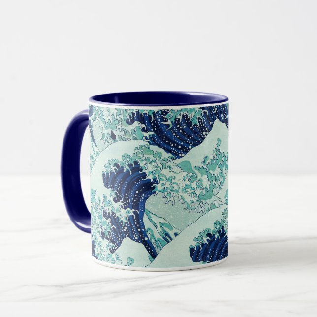 Caneca Padrão de Ondas Azuis Hokusai (Frente Esquerda)