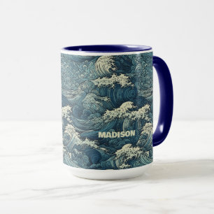 Caneca Padrão de Ondas de Nome Personalizado