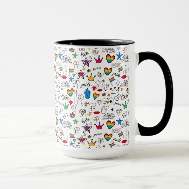 Caneca Padrão de Orgulho gay Doodle (Direita)