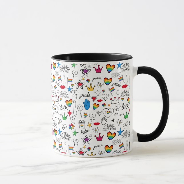 Caneca Padrão de Orgulho gay Doodle (Direita)