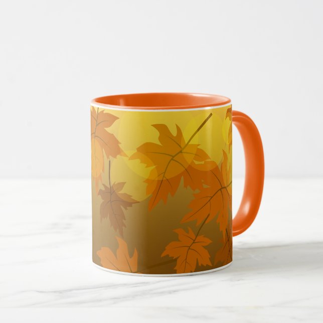 Caneca Padrão de outono com folhas de carapaça e boque em (Frente Esquerda)