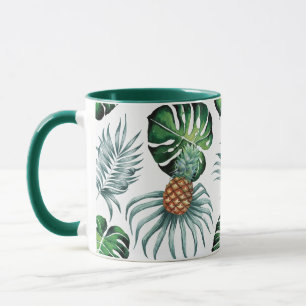 Caneca Padrão de Palmeira da Selva Tropical de Aquarela d
