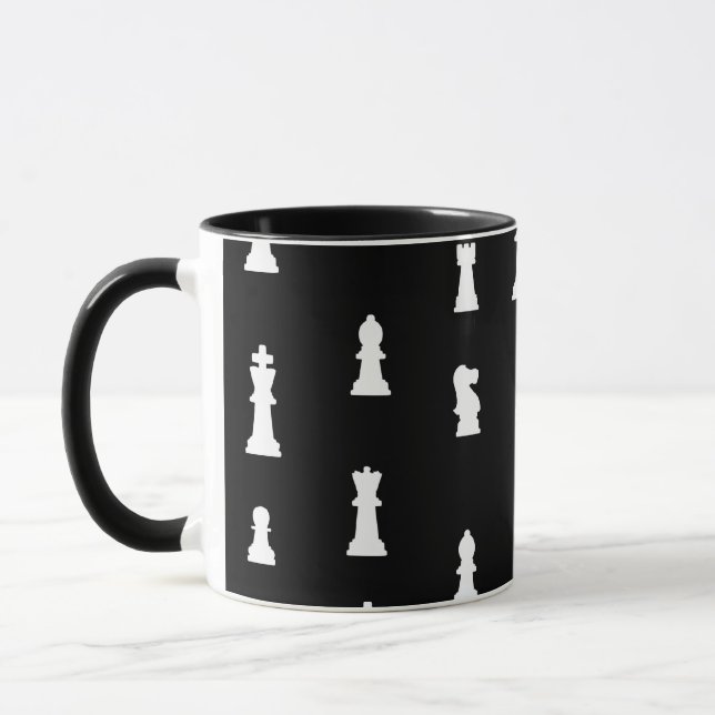Caneca Padrão de peças de xadrez - preto e branco (Esquerda)