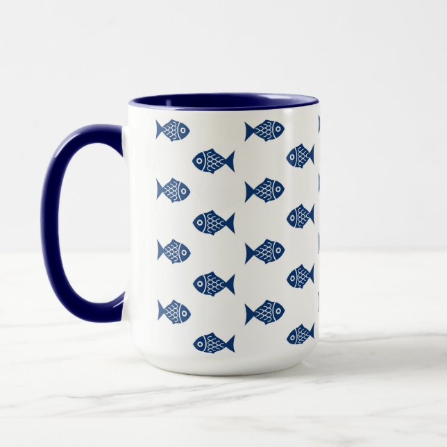 Caneca Padrão de Peixe Azul Escandinavo (Esquerda)