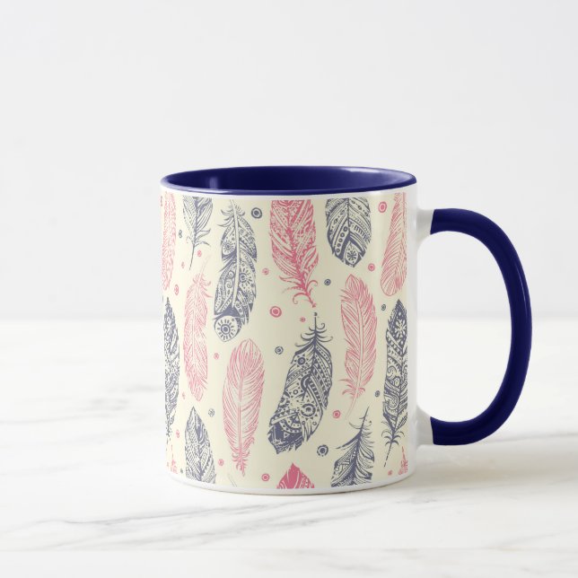 Caneca Padrão De Pena Étnica Rosa E Roxa (Direita)