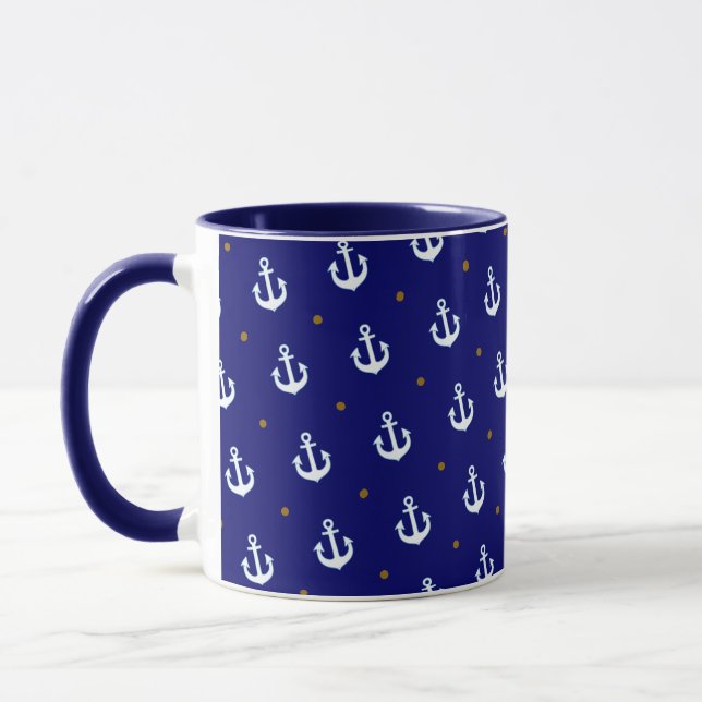 Caneca padrão de pequenas âncoras brancas (Esquerda)