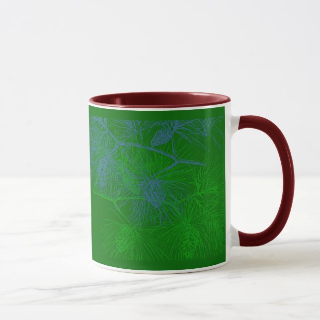Caneca Padrão de pinheiro azul verde de Natal (Direita)