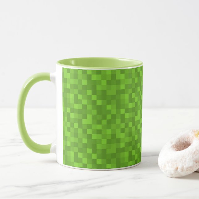 Caneca Padrão de Pixel Verde Retro 8-Bit de Jogos (Com Donut)